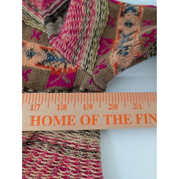 Chaps Fair Isle Cardigan Womens Size Large Pink Southwestern Boho Open Sweater - Picture 7 of 8